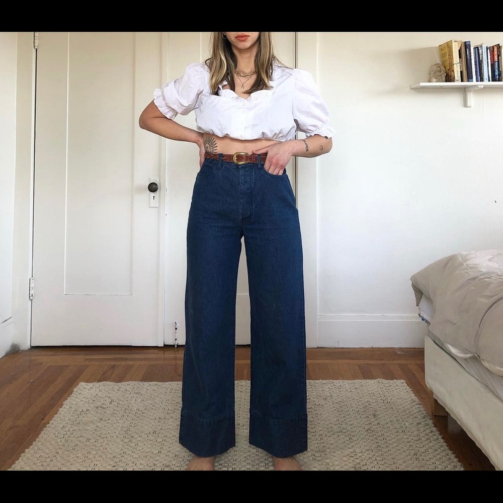 Mid wash denim wide leg jean